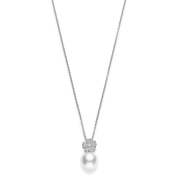 Mikimoto Cherry Blossom White Gold White South Sea Pearl Necklace with Diamonds