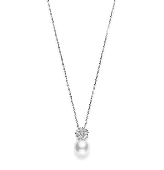 Mikimoto Cherry Blossom White Gold White South Sea Pearl and Diamond Necklace