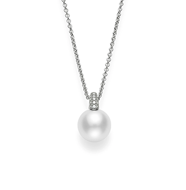 Mikimoto Classic White Gold White South Sea Pearl and Pave Diamond Pendant
