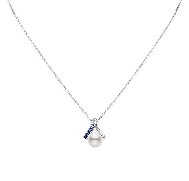 Mikimoto Ocean White Gold Akoya Pearl and Blue Sapphire Necklace