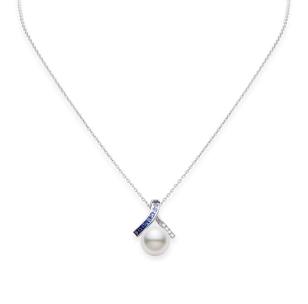 Mikimoto Ocean White South Sea Pearl and Blue Sapphire Necklace with Diamonds