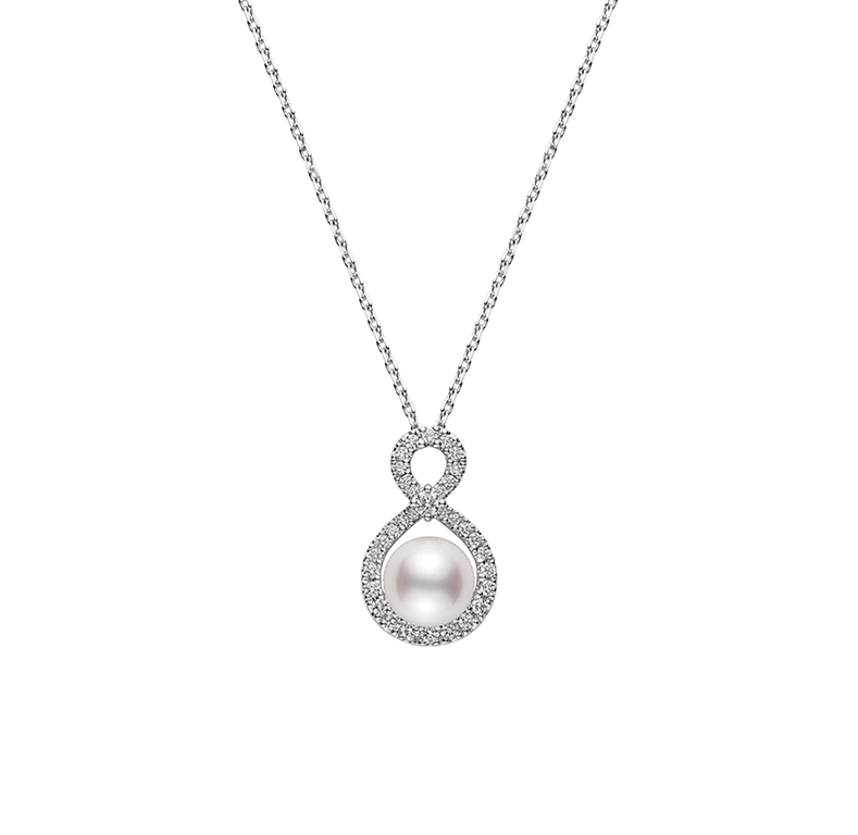 Mikimoto Cherish White Gold Akoya Pearl and Diamond Twist Necklace