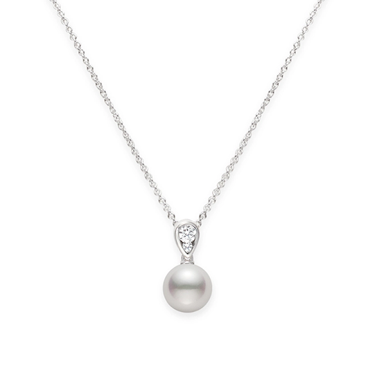 Mikimoto Morning Dew Akoya A+ Pearl and Diamond Pendant in 18K White Gold