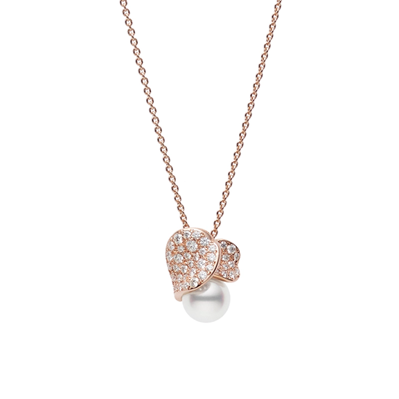 Mikimoto Rose Gold Akoya Pearl and Diamond Necklace