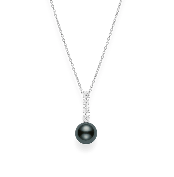 Mikimoto Classic Diamond and South Sea Black Pearl Drop Pendant