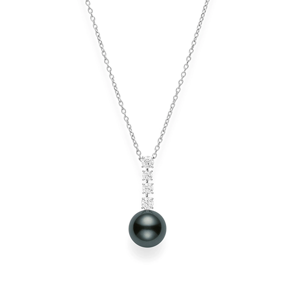 Mikimoto Classic White Gold Black South Sea Pearl and Diamond Drop Pendant