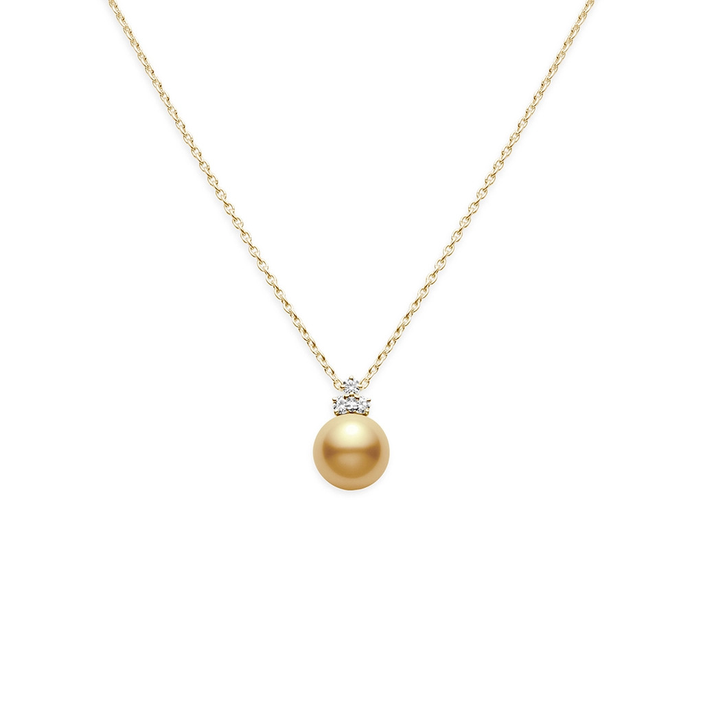 Yellow Gold Mikimoto Golden South Sea Pearl and Diamond Necklace