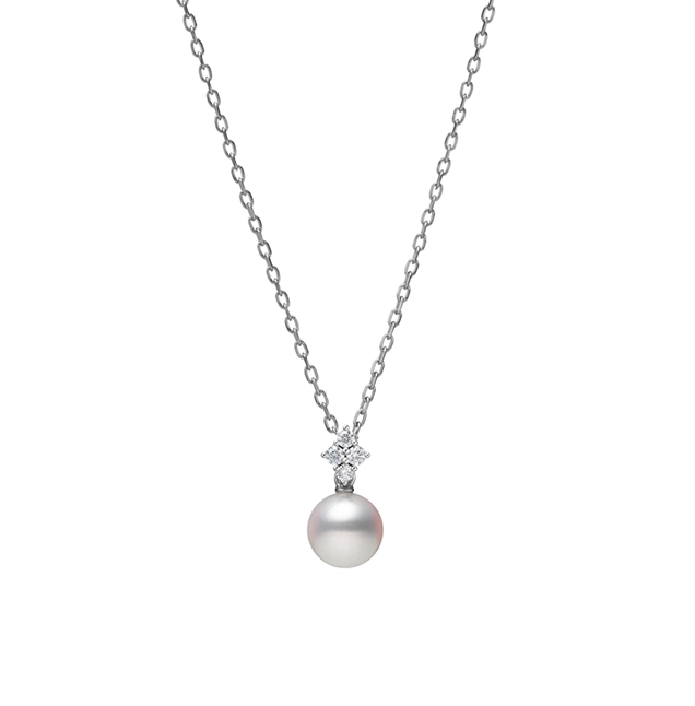 Mikimoto Classic White Gold 7.5mm Akoya Pearl and Diamond Necklace
