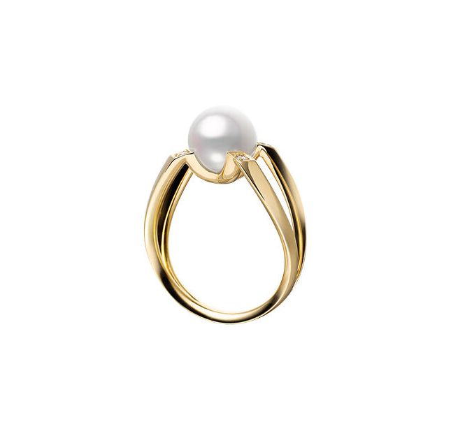 Mikimoto M Collection Yellow Gold Pearl and Diamond Ring