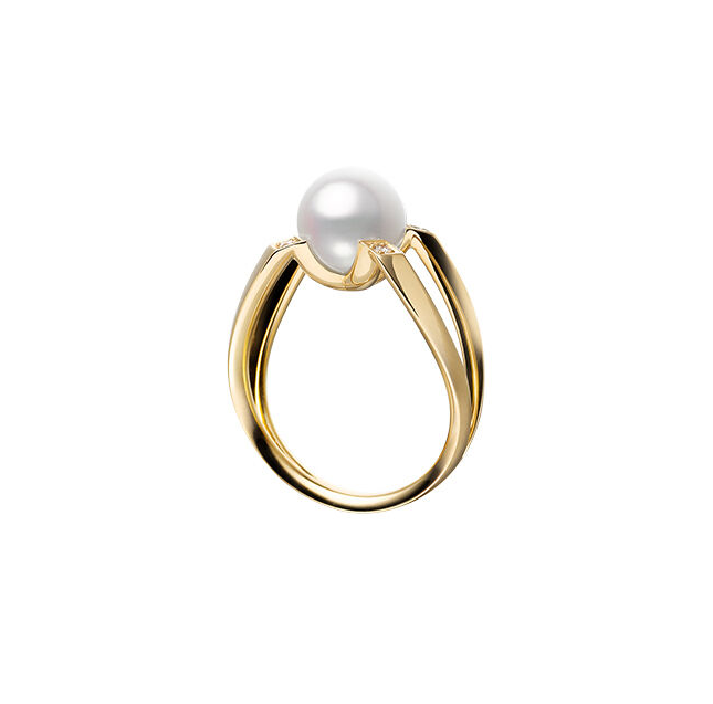 Mikimoto M Collection Yellow Gold Pearl and Diamond Accent Ring