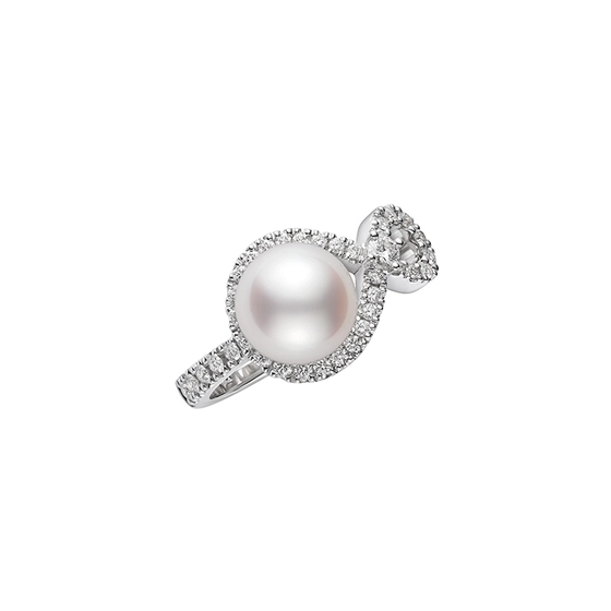 Mikimoto Cherish White Gold Akoya Pearl and Diamond Shank Ring
