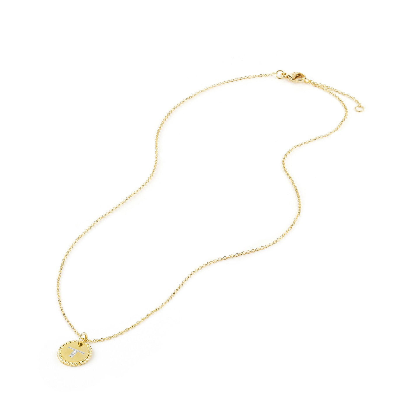 T Pendant with Diamonds in Gold on Chain (Image 3)