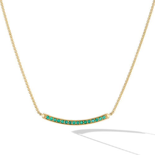 Petite Pavé Bar Necklace in 18K Yellow Gold with Emeralds, 1.25mm