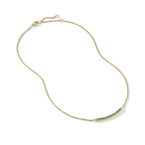 Petite Pavé Bar Necklace in 18K Yellow Gold with Emeralds, 1.25mm