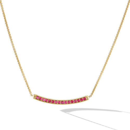 Petite Pavé Bar Necklace in 18K Yellow Gold with Rubies, 1.25mm