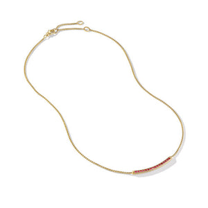 Petite Pavé Bar Necklace in 18K Yellow Gold with Rubies, 1.25mm