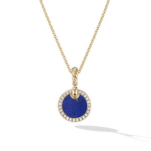 Petite DY Elements Pendant Necklace in 18K Yellow Gold with Lapis and Pavé Diamonds