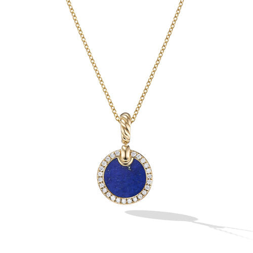 Petite DY Elements Pendant Necklace in 18K Yellow Gold with Lapis and Pavé Diamonds