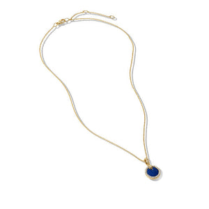 Petite DY Elements Pendant Necklace in 18K Yellow Gold with Lapis and Pavé Diamonds