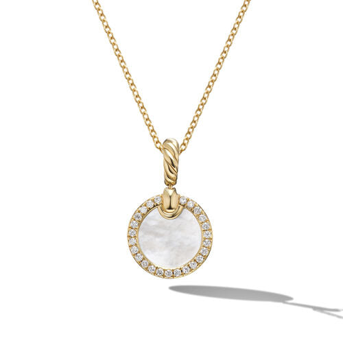 Petite DY Elements Pendant Necklace in 18K Yellow Gold with Mother of Pearl and Pavé Diamonds
