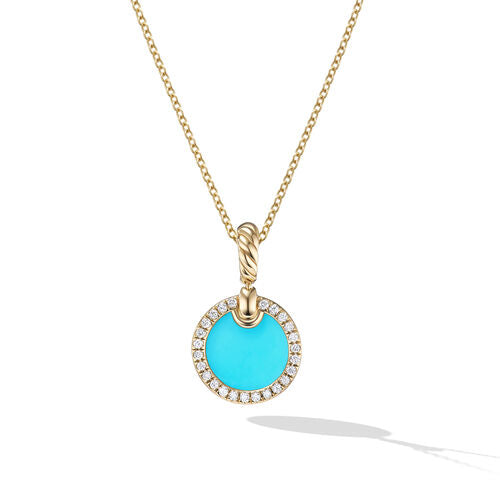 Petite DY Elements Pendant Necklace in 18K Yellow Gold with Turquoise and Pavé Diamonds