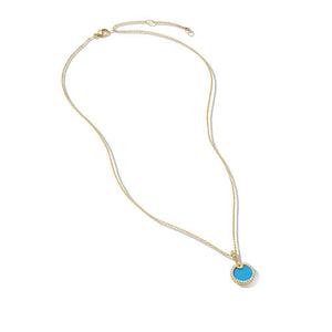 Petite DY Elements Pendant Necklace in 18K Yellow Gold with Turquoise and Pavé Diamonds