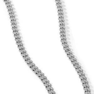 Curb Chain Necklace in Sterling Silver with Diamonds, 7mm