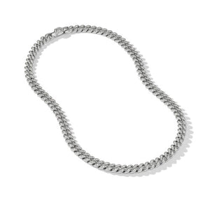 Curb Chain Necklace in Sterling Silver with Diamonds, 7mm
