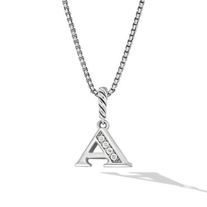 Pavé Initial Pendant Necklace in Sterling Silver with Diamonds