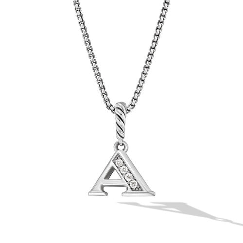 Pavé Initial Pendant Necklace in Sterling Silver with Diamonds