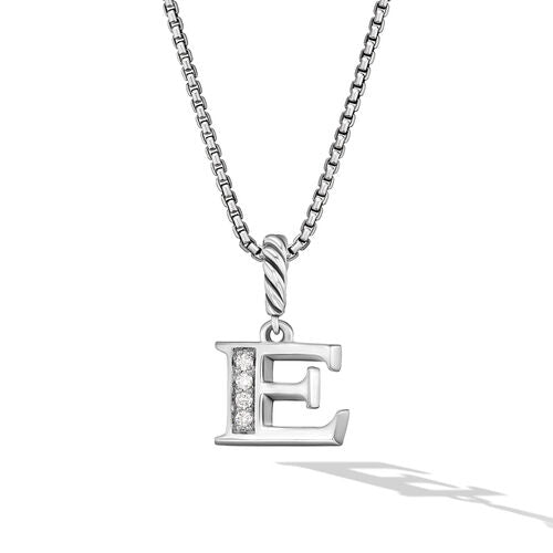 Pavé Initial Pendant Necklace in Sterling Silver with Diamonds