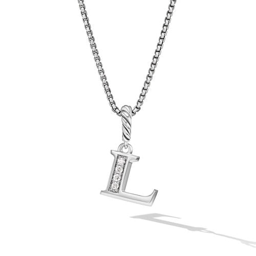 Pavé Initial Pendant Necklace in Sterling Silver with Diamonds