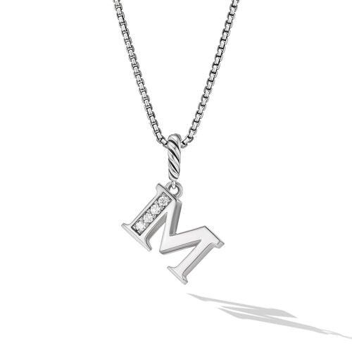 Pavé Initial Pendant Necklace in Sterling Silver with Diamonds