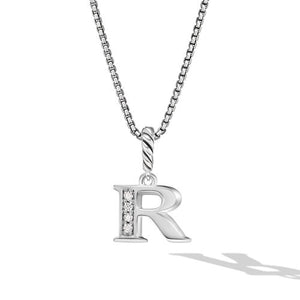 Pavé Initial Pendant Necklace in Sterling Silver with Diamonds
