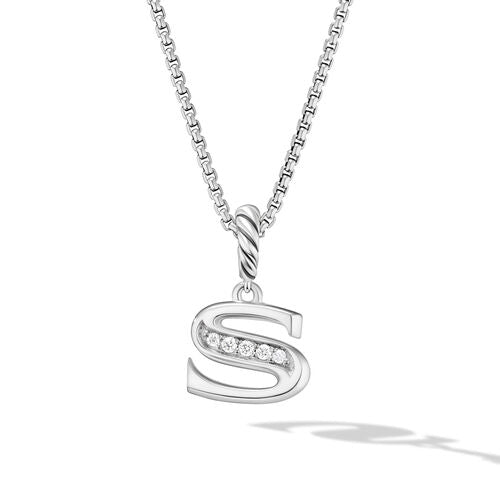 Pavé Initial Pendant Necklace in Sterling Silver with Diamonds