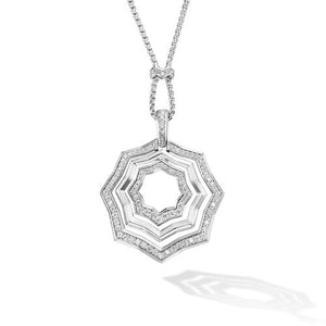 Stax Zig Zag Pendant Necklace in Sterling Silver with Diamonds, 18"