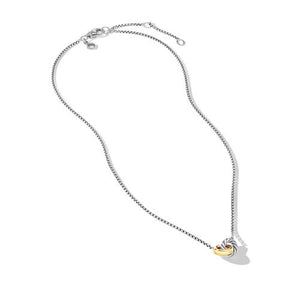 Petite Cable Linked Necklace in Sterling Silver with 14K Yellow Gold, 15mm