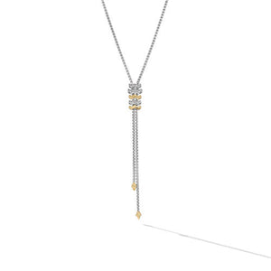 Zig Zag Stax Y Necklace in Sterling Silver with 18K Yellow Gold and Diamonds