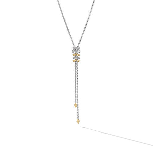 Zig Zag Stax Y Necklace in Sterling Silver with 18K Yellow Gold and Diamonds