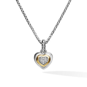 Petite Cable Heart Pendant Necklace in Sterling Silver with 14K Yellow Gold and Diamonds