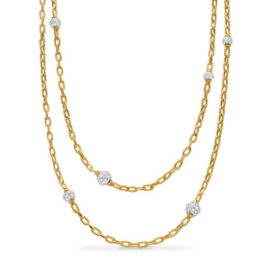 DY Madison Pavé Bead Station Necklace in 18K Yellow Gold with Diamonds, 3mm