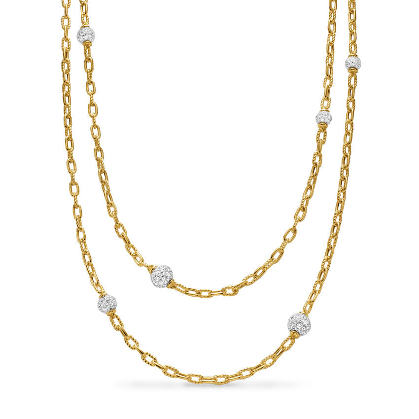 DY Madison Pavé Bead Station Necklace in 18K Yellow Gold with Diamonds, 3mm