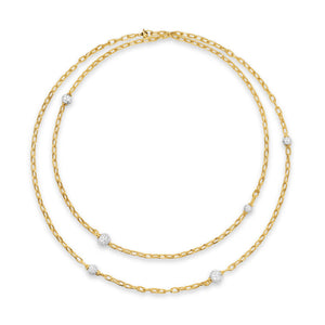 DY Madison Pavé Bead Station Necklace in 18K Yellow Gold with Diamonds, 3mm