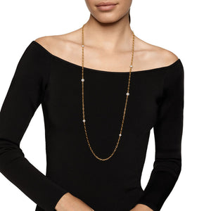DY Madison Pavé Bead Station Necklace in 18K Yellow Gold with Diamonds, 3mm