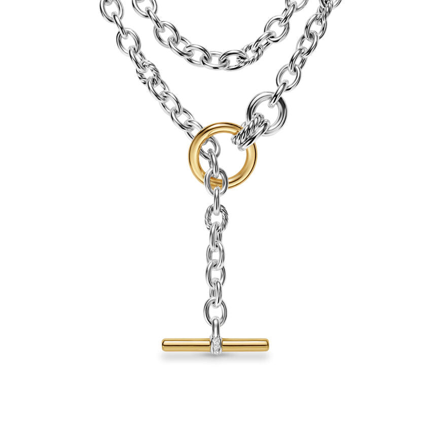 DY Mercer Double Row Toggle Chain Necklace in Sterling Silver with 18K Yellow Gold and Diamonds, 8mm