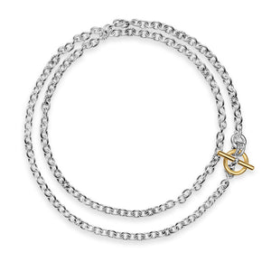 DY Mercer Double Row Toggle Chain Necklace in Sterling Silver with 18K Yellow Gold and Diamonds, 8mm