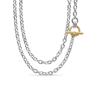 DY Mercer Double Row Toggle Chain Necklace in Sterling Silver with 18K Yellow Gold and Diamonds, 8mm