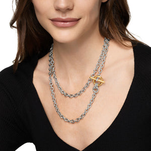 DY Mercer Double Row Toggle Chain Necklace in Sterling Silver with 18K Yellow Gold and Diamonds, 8mm