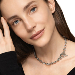 DY Mercer Toggle Chain Necklace in Sterling Silver with Diamonds, 8mm