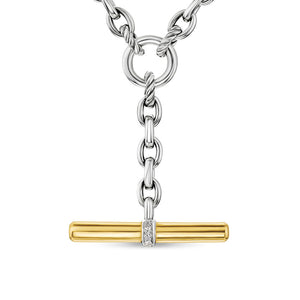 DY Mercer Petite Toggle Chain Necklace in Sterling Silver and 18K Yellow Gold with Diamonds, 4.5mm